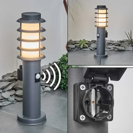 Borne Lumineuse Tunes Anthracite, 1 Lumiere, Detecteur De Mouvement
