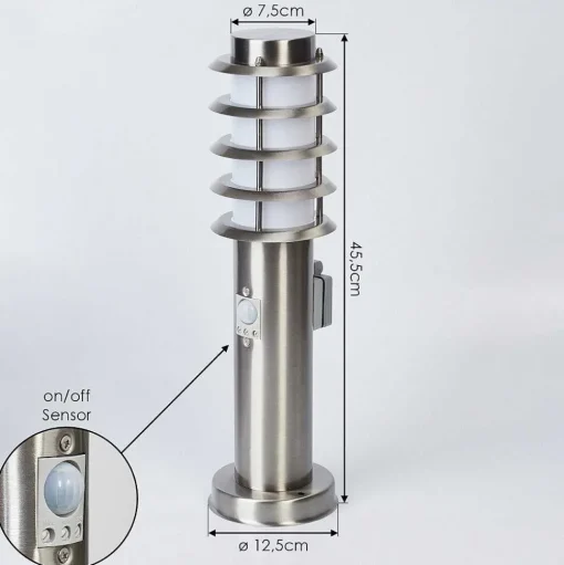 Borne Lumineuse Tunes Nickel Mat, 1 Lumiere, Detecteur De Mouvement