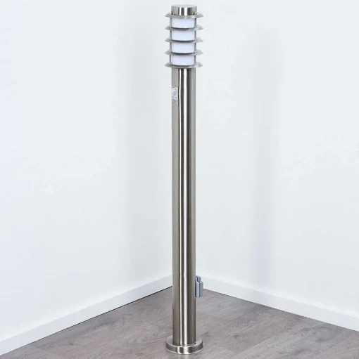 Borne Lumineuse Tunes Nickel Mat, 1 Lumiere, Detecteur De Mouvement