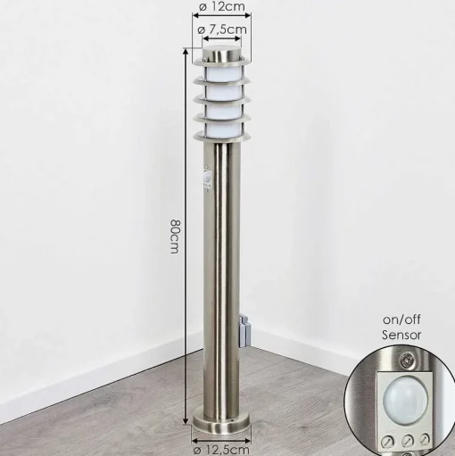 Borne Lumineuse Tunes Nickel Mat, 1 Lumiere, Detecteur De Mouvement