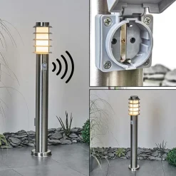 Borne Lumineuse Tunes Nickel Mat, 1 Lumiere, Detecteur De Mouvement