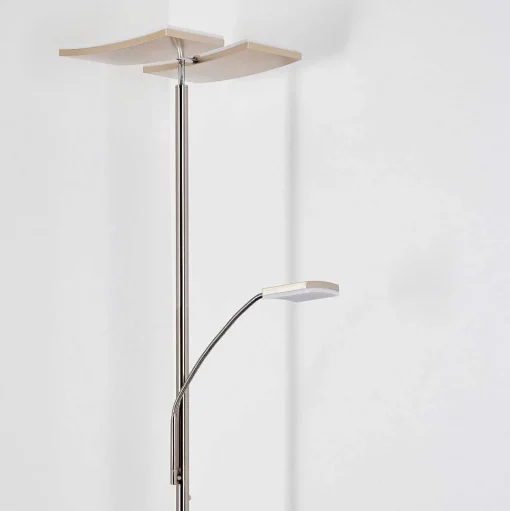 Lampadaire A Vasque Thyolo Led Acier Brosse, 2 Lumieres