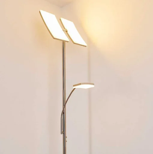 Lampadaire A Vasque Thyolo Led Acier Brosse, 2 Lumieres
