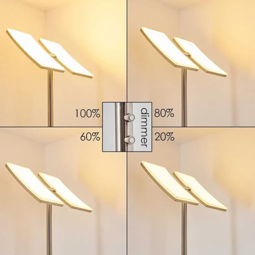 Lampadaire A Vasque Thyolo Led Acier Brosse, 2 Lumieres