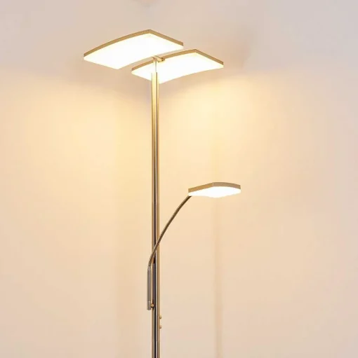 Lampadaire A Vasque Thyolo Led Acier Brosse, 2 Lumieres