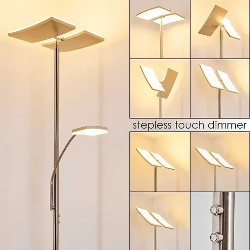 Lampadaire A Vasque Thyolo Led Acier Brosse, 2 Lumieres