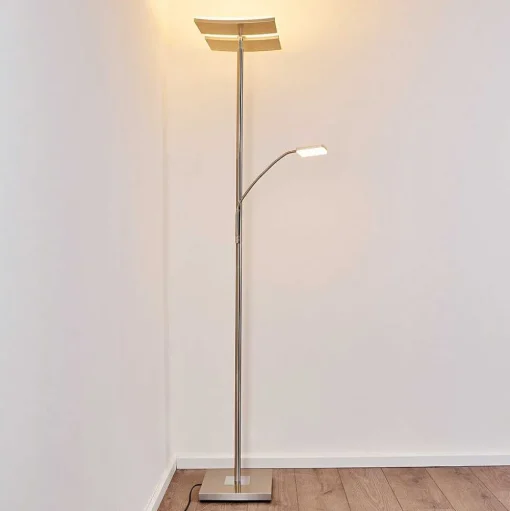 Lampadaire A Vasque Thyolo Led Acier Brosse, 2 Lumieres