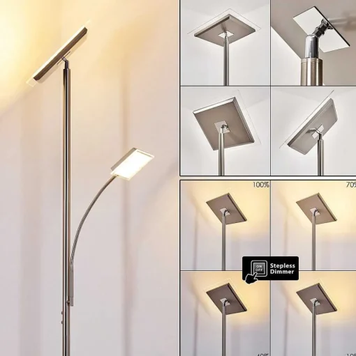 Lampadaire A Vasque Veteli Led Acier Inoxydable, 2 Lumieres