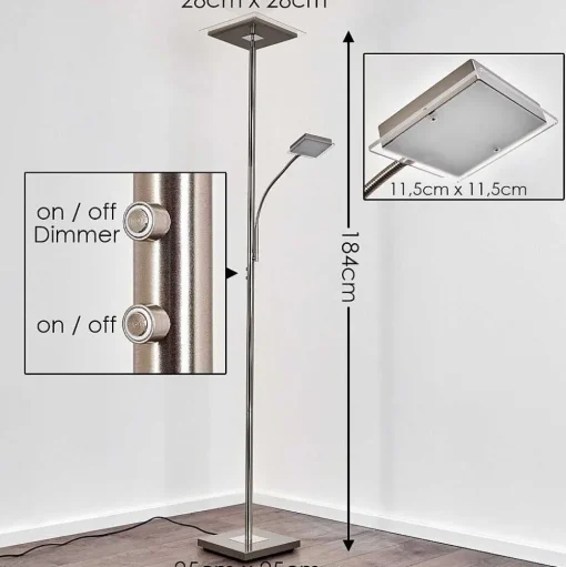 Lampadaire A Vasque Veteli Led Acier Inoxydable, 2 Lumieres