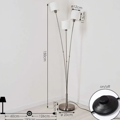 Lampadaire Alsen Nickel Mat, 3 Lumieres