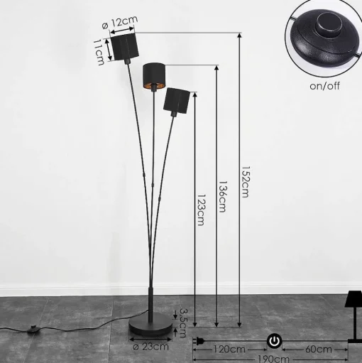 Lampadaire Alsen Noir, 3 Lumieres