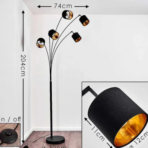 Lampadaire Alsen Noir, 5 Lumieres