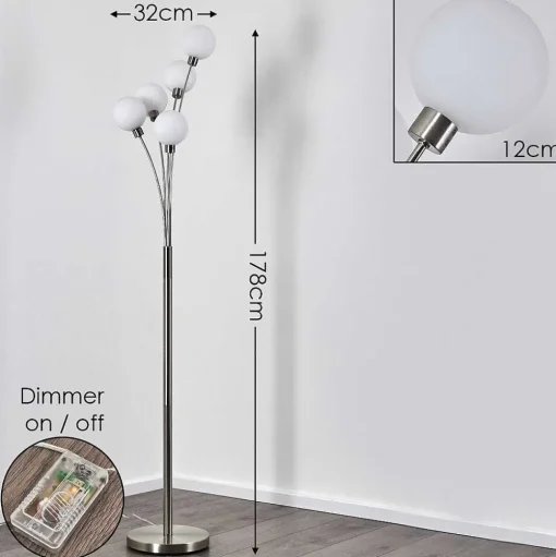 Lampadaire Bernado Nickel Mat, 5 Lumieres