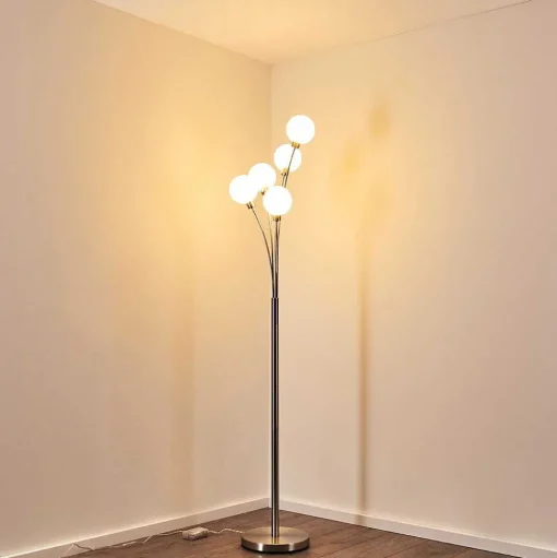 Lampadaire Bernado Nickel Mat, 5 Lumieres