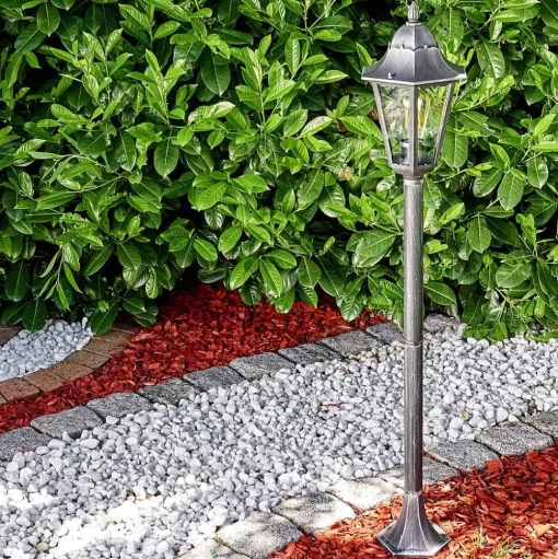 Lampadaire Exterieur Lignac Noir, Argente, 1 Lumiere