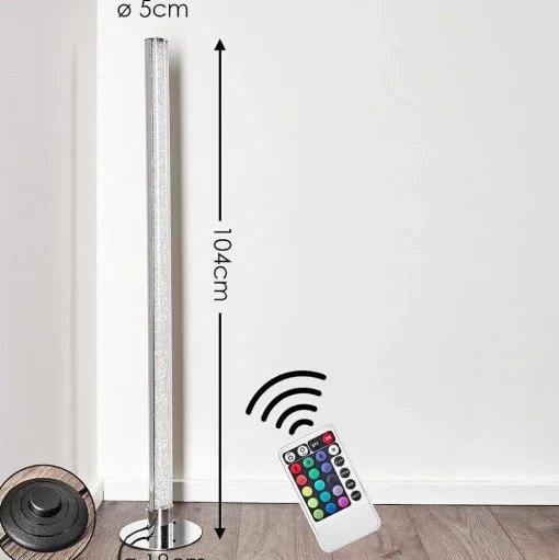 Lampadaire Flaut Led Chrome, 1 Lumiere, Telecommandes, Changeur De Couleurs