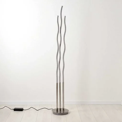 Lampadaire Gamsen Led Nickel Mat, 3 Lumieres, Telecommandes, Changeur De Couleurs
