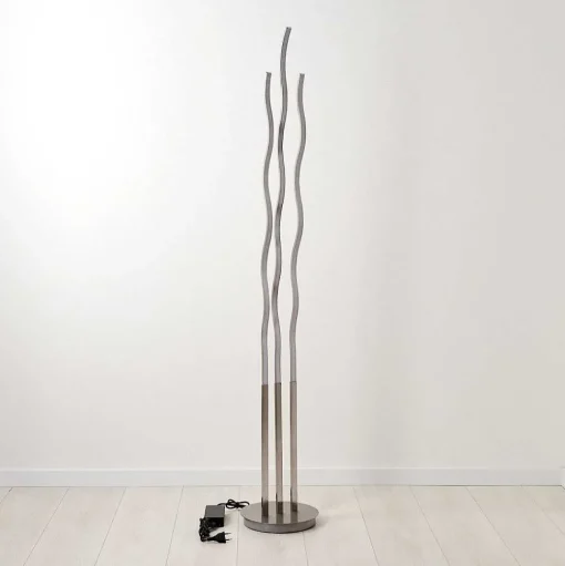 Lampadaire Gamsen Led Nickel Mat, 3 Lumieres, Telecommandes, Changeur De Couleurs