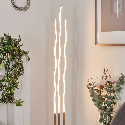 Lampadaire Gamsen Led Nickel Mat, 3 Lumieres, Telecommandes, Changeur De Couleurs