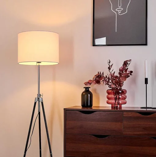 Lampadaire Honoa Chrome, Noir, 1 Lumiere