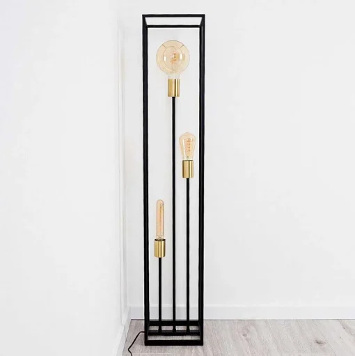 Lampadaire Ibusuki Or, Laiton, Noir, 3 Lumieres
