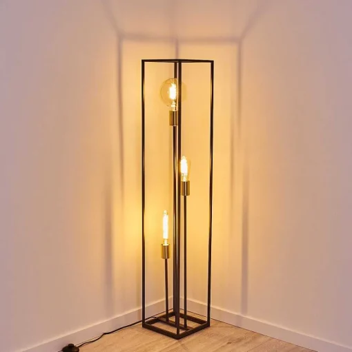 Lampadaire Ibusuki Or, Laiton, Noir, 3 Lumieres