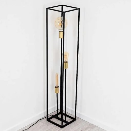 Lampadaire Ibusuki Or, Laiton, Noir, 3 Lumieres
