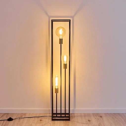 Lampadaire Ibusuki Or, Laiton, Noir, 3 Lumieres
