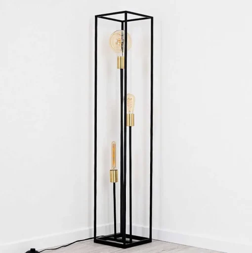 Lampadaire Ibusuki Or, Laiton, Noir, 3 Lumieres