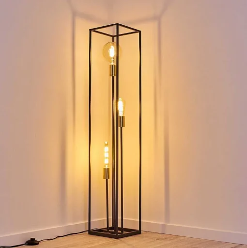 Lampadaire Ibusuki Or, Laiton, Noir, 3 Lumieres