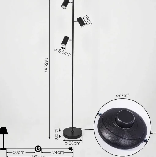 Lampadaire Javel Chrome, Noir, 3 Lumieres
