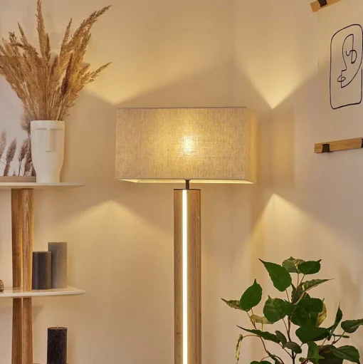 Lampadaire Kyneton Led Ecru, Noir, 2 Lumieres