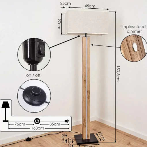Lampadaire Kyneton Led Ecru, Noir, 2 Lumieres