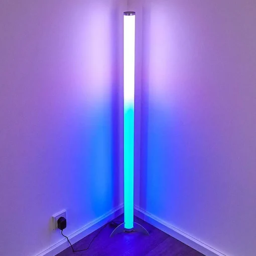 Lampadaire Led Rgb Globo Rocky Argente, 1 Lumiere, Telecommandes, Changeur De Couleurs