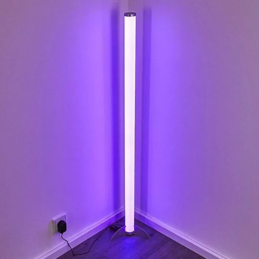 Lampadaire Led Rgb Globo Rocky Argente, 1 Lumiere, Telecommandes, Changeur De Couleurs