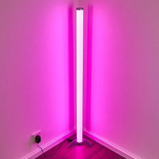 Lampadaire Led Rgb Globo Rocky Argente, 1 Lumiere, Telecommandes, Changeur De Couleurs