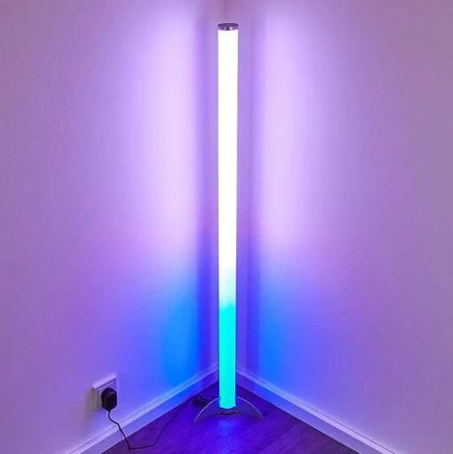 Lampadaire Led Rgb Globo Rocky Argente, 1 Lumiere, Telecommandes, Changeur De Couleurs