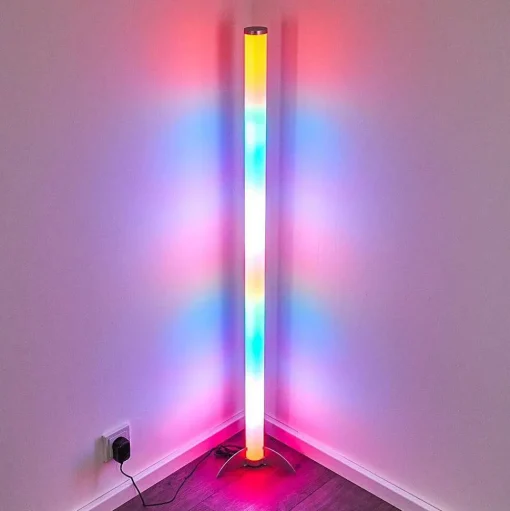 Lampadaire Led Rgb Globo Rocky Argente, 1 Lumiere, Telecommandes, Changeur De Couleurs