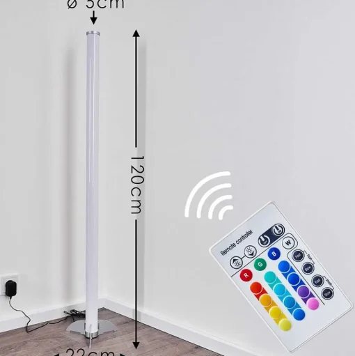 Lampadaire Led Rgb Globo Rocky Argente, 1 Lumiere, Telecommandes, Changeur De Couleurs
