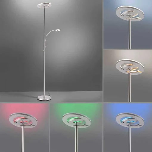 Lampadaire Leuchten-Direkt Lolasmart-Rocco Led Acier Brosse, 1 Lumiere, Telecommandes