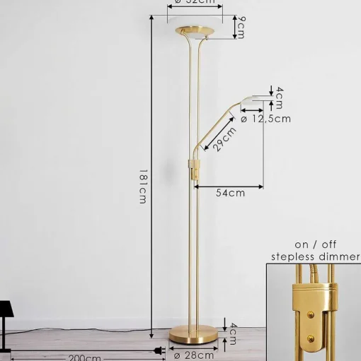Lampadaire Mairoa Led Laiton, 2 Lumieres