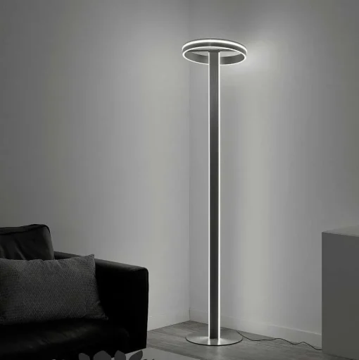 Lampadaire Paul-Neuhaus Q-Vito Led Acier Brosse, 3 Lumieres, Telecommandes