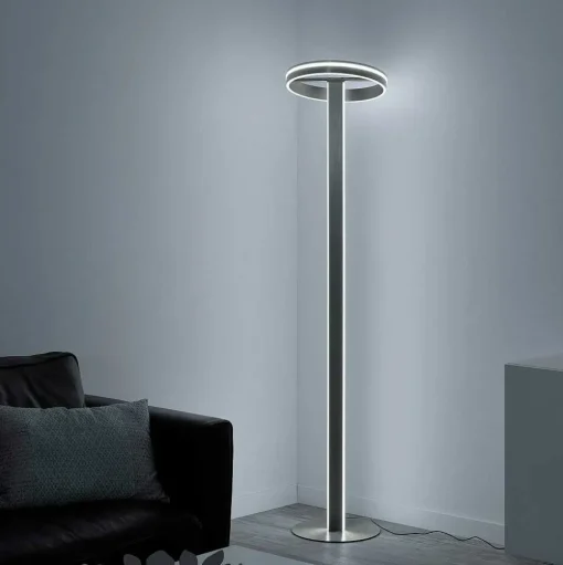 Lampadaire Paul-Neuhaus Q-Vito Led Acier Brosse, 3 Lumieres, Telecommandes