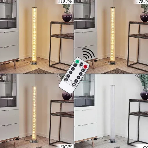 Lampadaire Tumurora Led Chrome, 1 Lumiere, Telecommandes