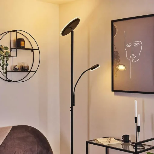 Lampadaire Wonsbek Led Noir, 2 Lumieres