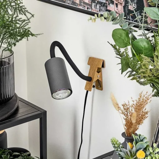Lampe A Clipper Javel Brun, Couleur Bois, Noir, 1 Lumiere