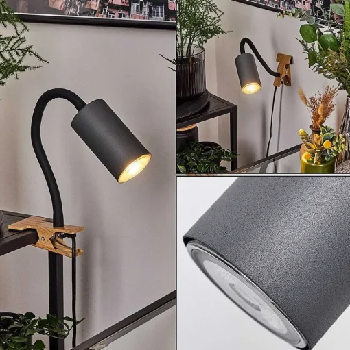 Lampe A Clipper Javel Brun, Couleur Bois, Noir, 1 Lumiere