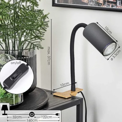Lampe A Clipper Javel Brun, Couleur Bois, Noir, 1 Lumiere