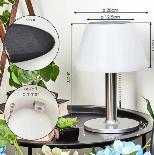 Lampe A Poser Alcudia Solar Led Nickel Mat, 10 Lumieres