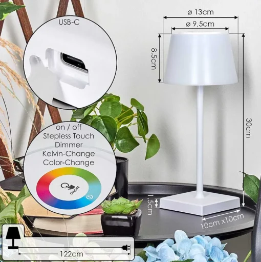 Lampe A Poser Burzaco Led Blanc, 1 Lumiere, Changeur De Couleurs